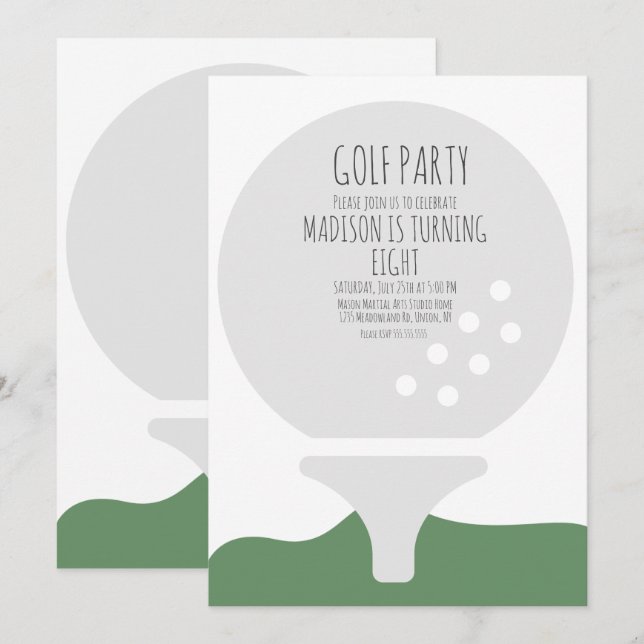 Convite de Aniversário Simples de Bola de Golfe (Frente/Verso)