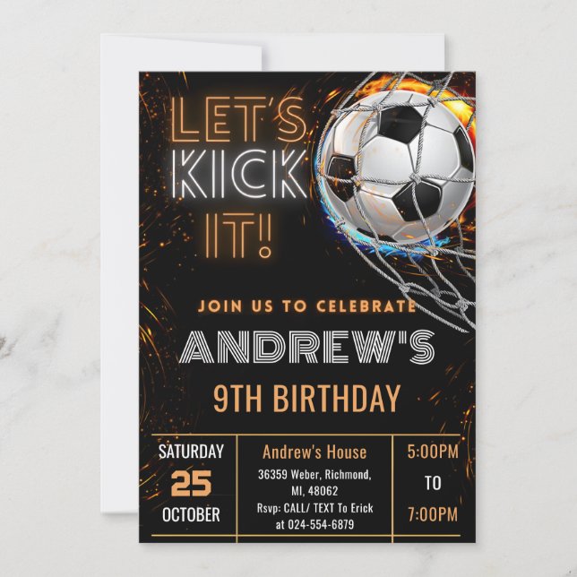 Convite de Aniversário Simples de Futebol Personal (Frente)