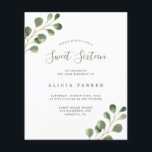 Convite de aniversário simples para festa de 16 an<br><div class="desc">Convite econômico para festa de aniversário Sweet Sixteen com aquarela rústica moderna única de folhagem verde de eucalipto. POR FAVOR LEIA ISSO ANTES DE COMPRAR! Este é um cartão econômico impresso em uma folha de papel (cada folha tem um cartão). Para a melhor relação preço-qualidade, nosso conselho é escolher o...</div>