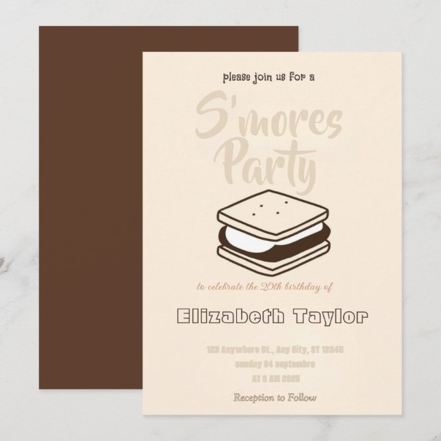 Convite de Aniversário S'mores – Fogueira Aconcheg (Frente/Verso)