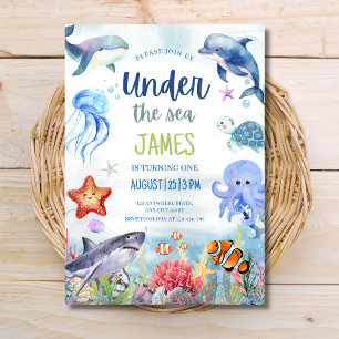 Convite de Aniversário Sob o Mar, Animais Marinhos