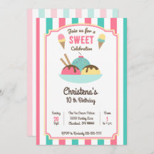 Convite de aniversário Social sorvete Sundae