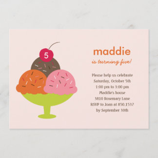 Convite de aniversário sorvete Sundae (Rosa)
