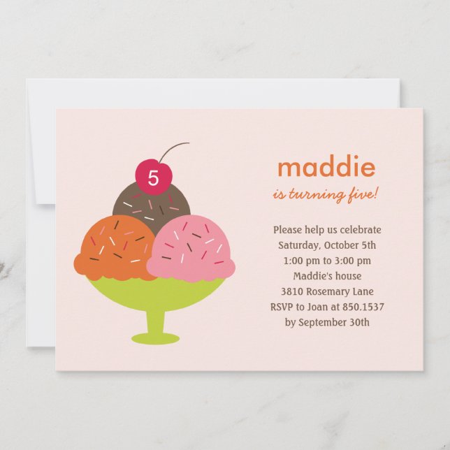 Convite de aniversário Sorvete Sundae (Rosa) (Frente)