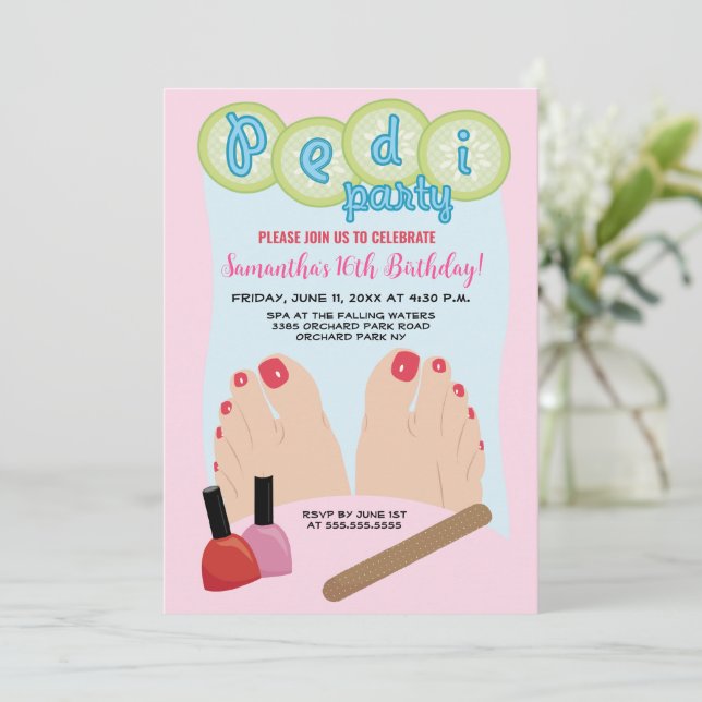Convite de aniversário Spa Pedicure (Em pé/Frente)
