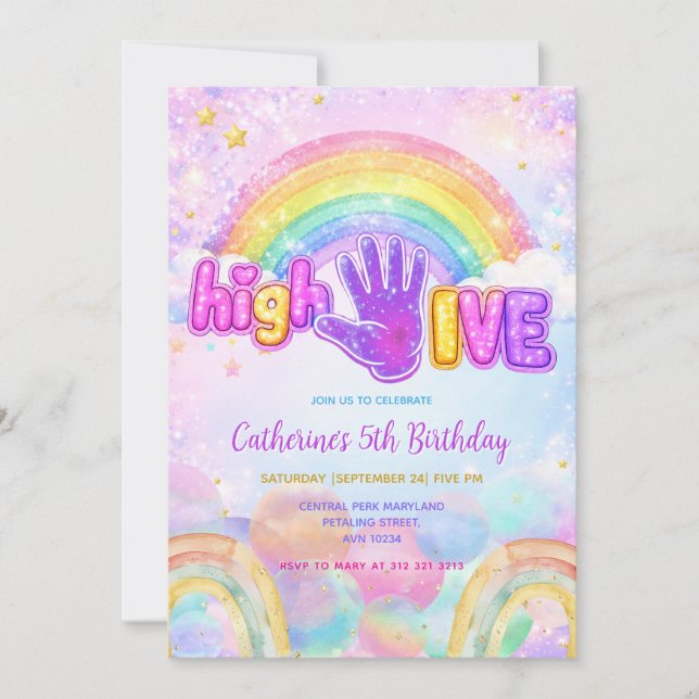 Convite de Aniversário Sparkle High Five  (Frente)