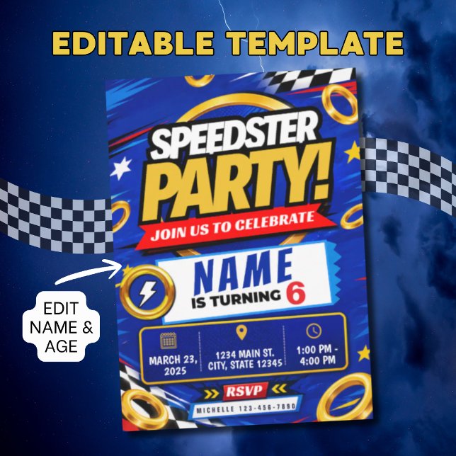 Convite de Aniversário Speedster Racing (Criador carregado)