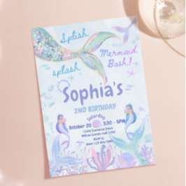 Convite de Aniversário Splash Splash Mermaid Bash