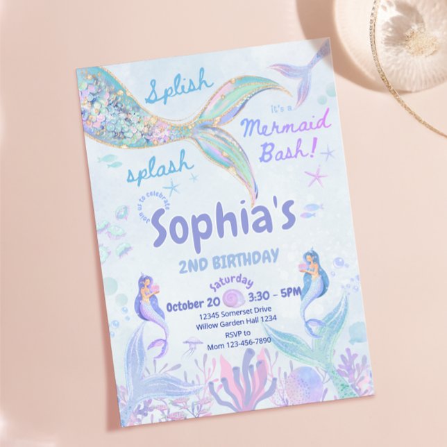 Convite de Aniversário Splash Splash Mermaid Bash (Splish Splash Mermaid Bash Birthday Invitation)