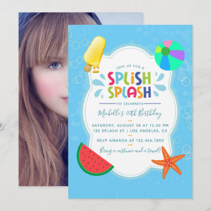 Convite de Aniversário Splish Splash com Foto