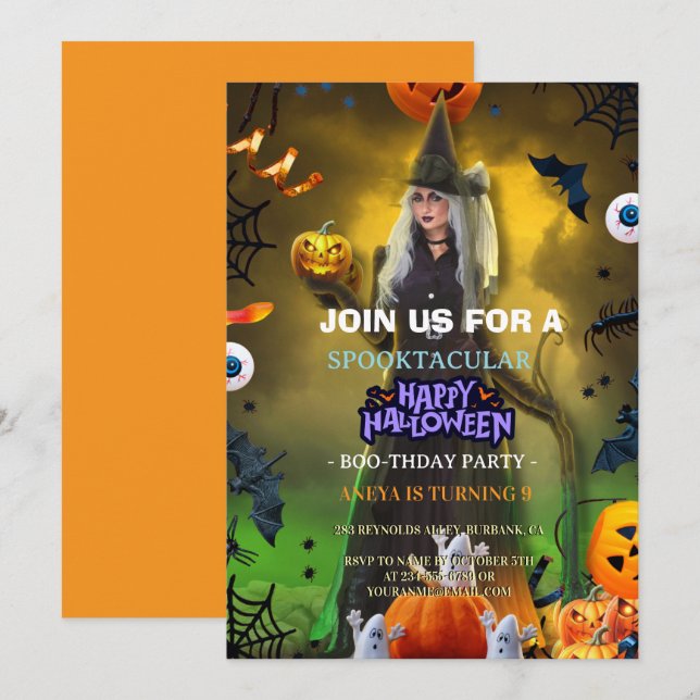 Convite de aniversário Spooktacular de Halloween (Frente/Verso)