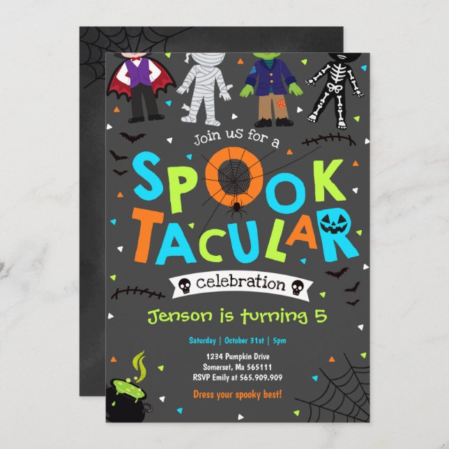 Convite de Aniversário Spooktacular do Halloween (Frente/Verso)