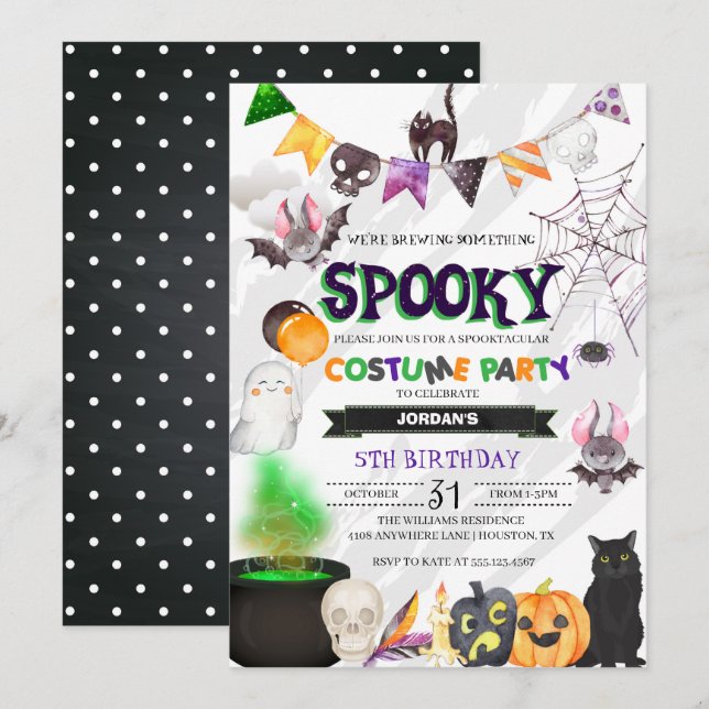 Convite de aniversário Spooky Halloween (Frente/Verso)