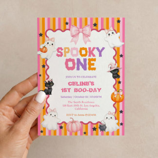 Convite de Aniversário Spooky One Rosa Halloween