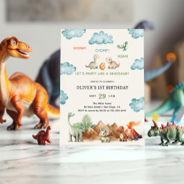 Convite de Aniversário Stomp & Roar Dinosaur