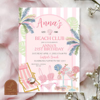 Convite de Aniversário Stripes Preppy Beach Club