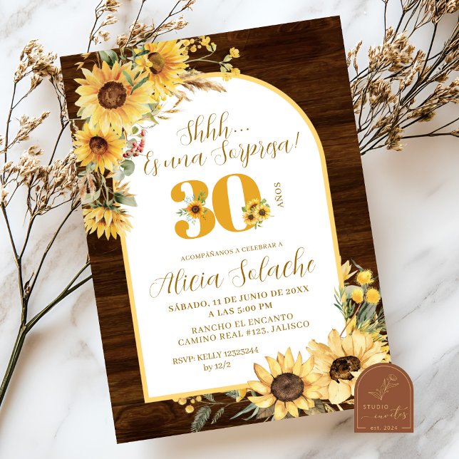 Convite de Aniversário Sunflower Rustic Sorpresa (Criador carregado)