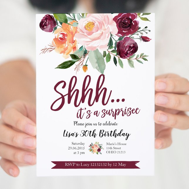 Convite de Aniversário Surpresa Bege e Marsala (Criador carregado)