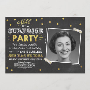 Convite de aniversário surpresa Chalkboard Dourado