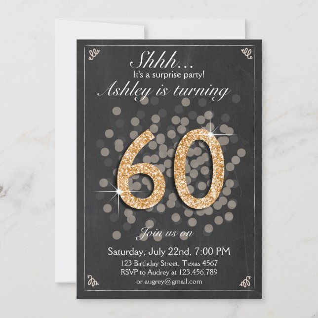 Convite de aniversário surpresa Chalkboard Rustic (Frente)