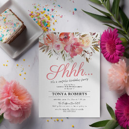 Convite de Aniversário Surpresa com Flores Rosa