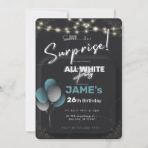 Convite de aniversário surpresa com tudo branco