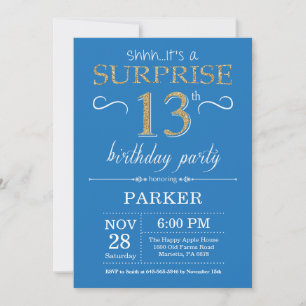 Convite de Aniversário Surpresa de 13 anos Azul e 
