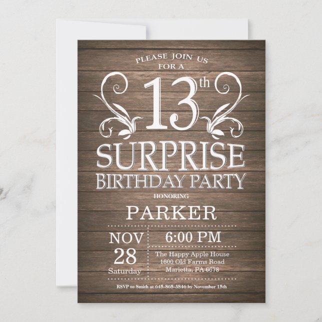 Convite de Aniversário Surpresa de 13 anos em Made (Frente)