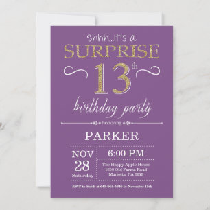 Convite de Aniversário Surpresa de 13 anos Roxo e 