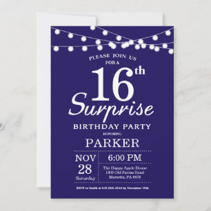 Convite de Aniversário Surpresa de 16 anos Azul Na