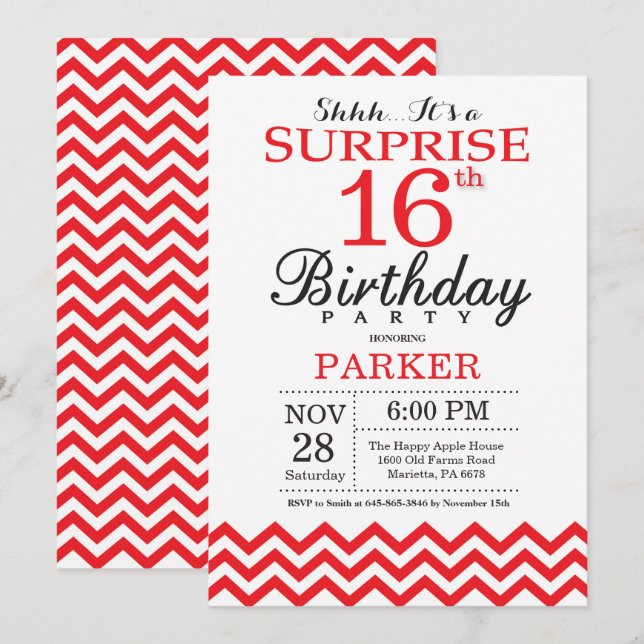 Convite de Aniversário Surpresa de 16 anos Chevron (Frente/Verso)