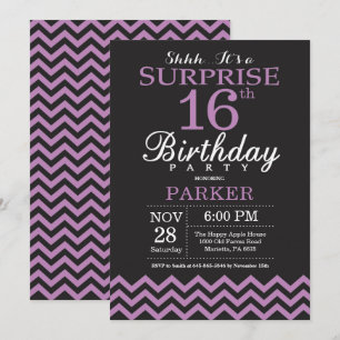 Convite de Aniversário Surpresa de 16 anos Preto e