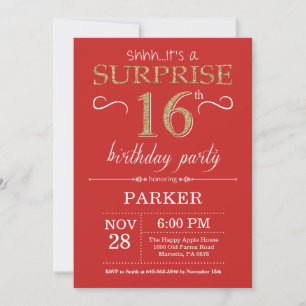 Convite de Aniversário Surpresa de 16 anos Vermelh