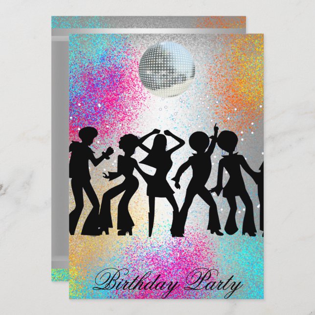 Convite de Aniversário Surpresa de Dança Disco (Frente/Verso)
