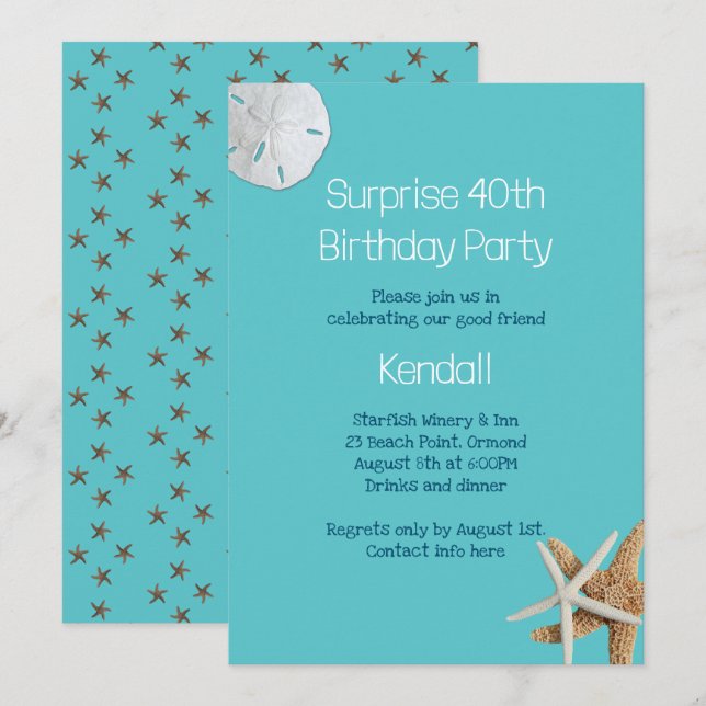 Convite de aniversário Surpresa de Starfish Azul (Frente/Verso)