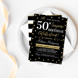 Convite de aniversário surpresa Dourado preto