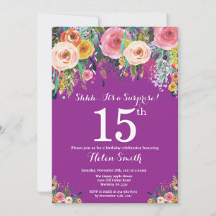 Convite de Aniversário Surpresa Floral Roxo 15 ano