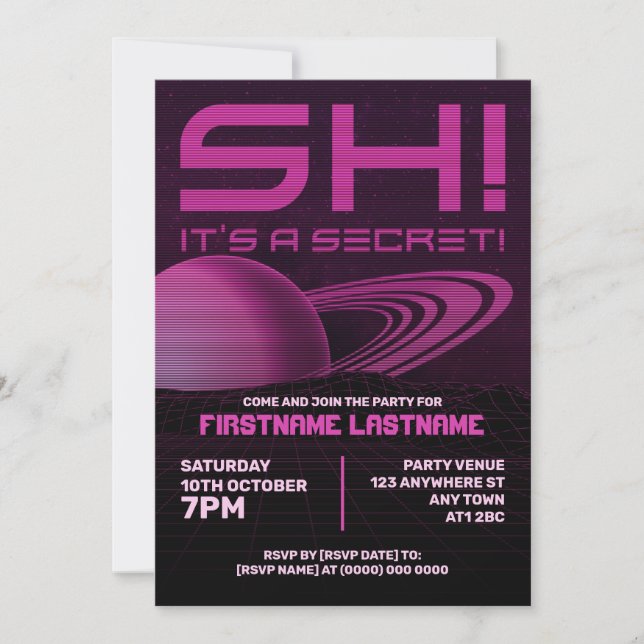 Convite de Aniversário Surpresa Pink Retrowave (Frente)