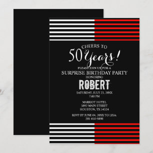 Convite de aniversário Surpresa Preto e Vermelho