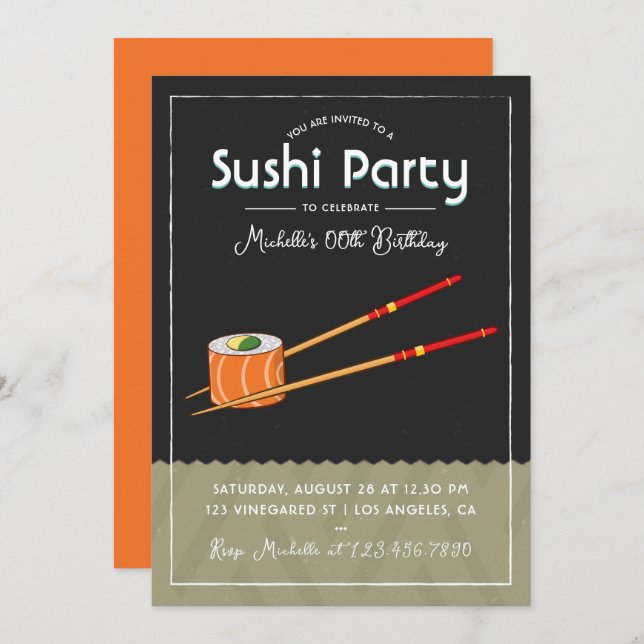 Convite de aniversário Sushi (Frente/Verso)