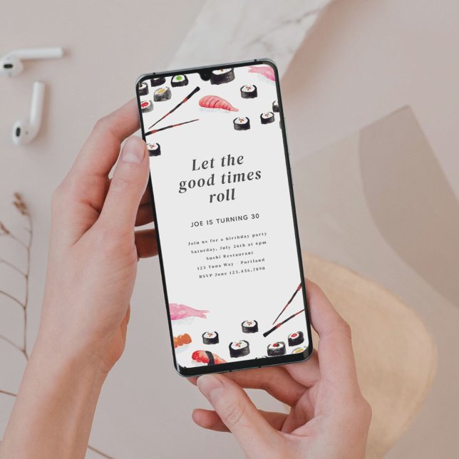 Convite de aniversário Sushi Imprimível (Criador carregado)