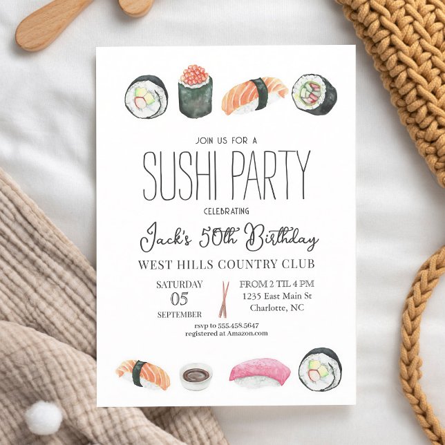 Convite de Aniversário Sushi & Sake (Criador carregado)