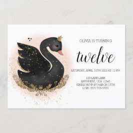 Convite de aniversário Swan | Preto e Dourado