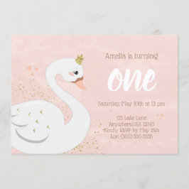 Convite de aniversário Swan | Rosa e Dourado