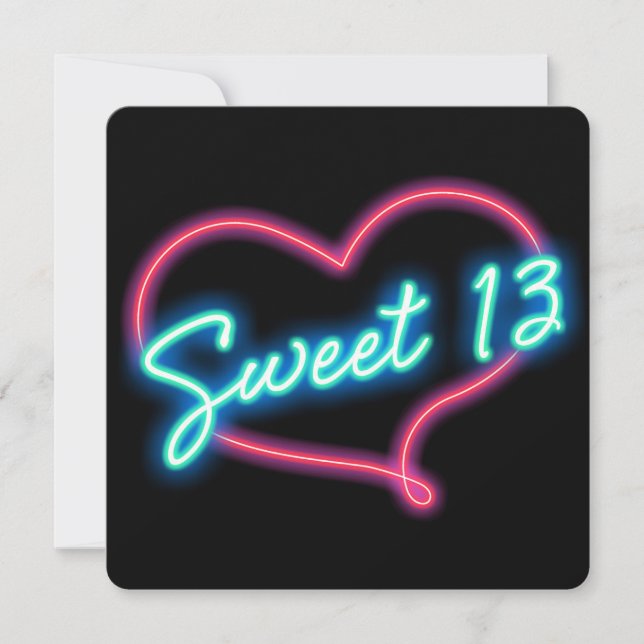 Convite de Aniversário SWEET 13 com Coração em Neo (Frente)