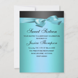 Convite de Aniversário Sweet 16 com Laço Azul e Pr