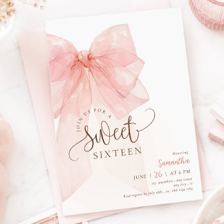 Convite de Aniversário Sweet 16 com Laço Rosa