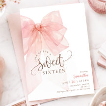 Convite de Aniversário Sweet 16 com Laço Rosa