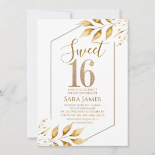 Convite de Aniversário Sweet 16 com Moldura Dourad