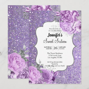 Convite de Aniversário Sweet 16 Floral Glitter Rox